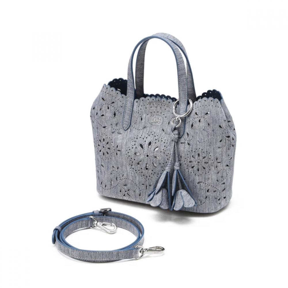 DakS Blue Cowhide Flower Punching Tote Bag S Dcba6e595b2