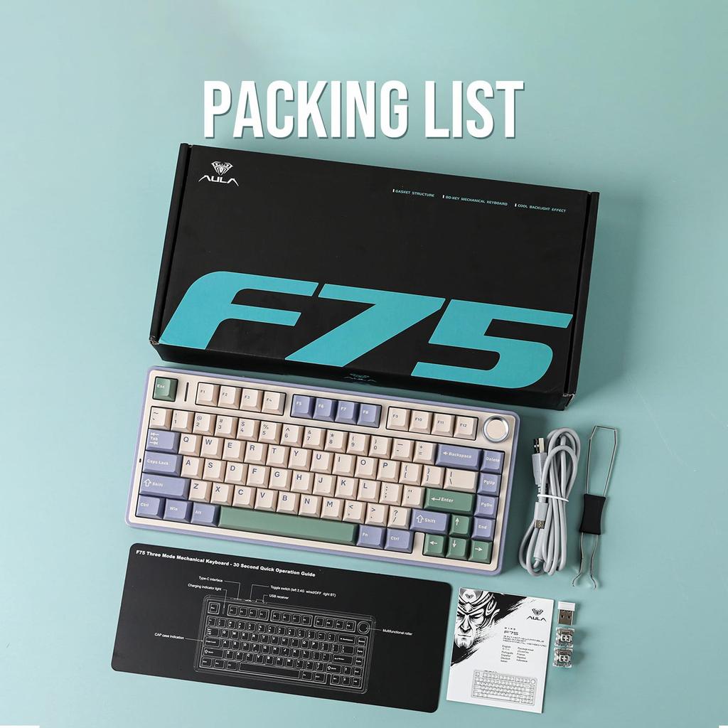 Игровая клавиатура EPOMAKER x Aula F75, прокладка, механическая клавиатура с 5-слойными накладками, ручками, беспроводная, с возможностью горячей замены, RGB, технический сертификат соответствия