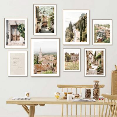 Прибрежный город, дорога, велосипед, цветок кактуса, европейские городские постеры и принты, настенная живопись на холсте для гостиной, декоративные фотографии