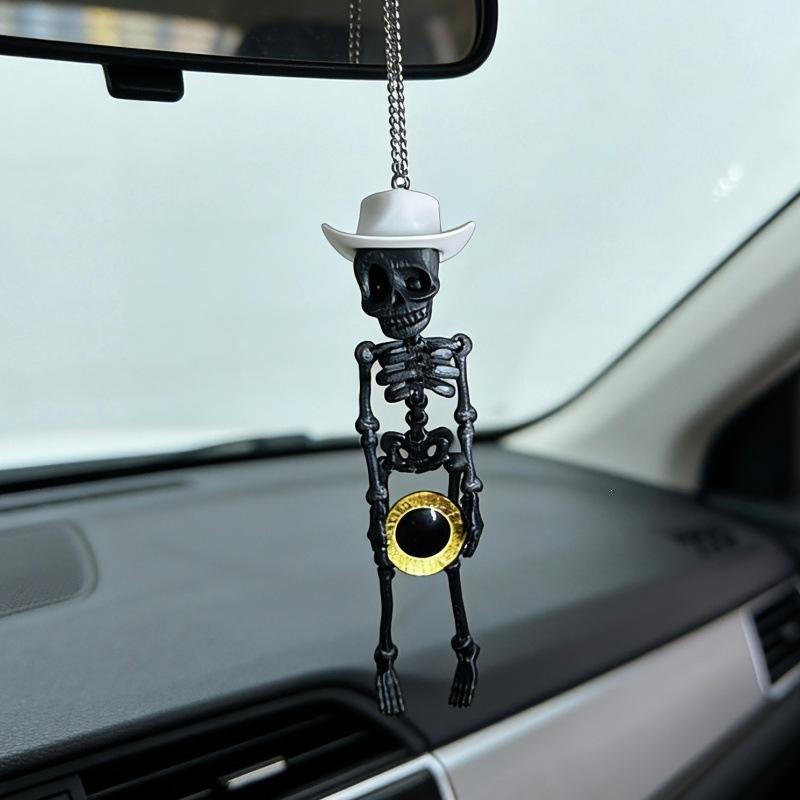 Creative Funny 3D Printed Skull Skeleton Car Rearview Mirror Hanging Ornament Halloween Decoration