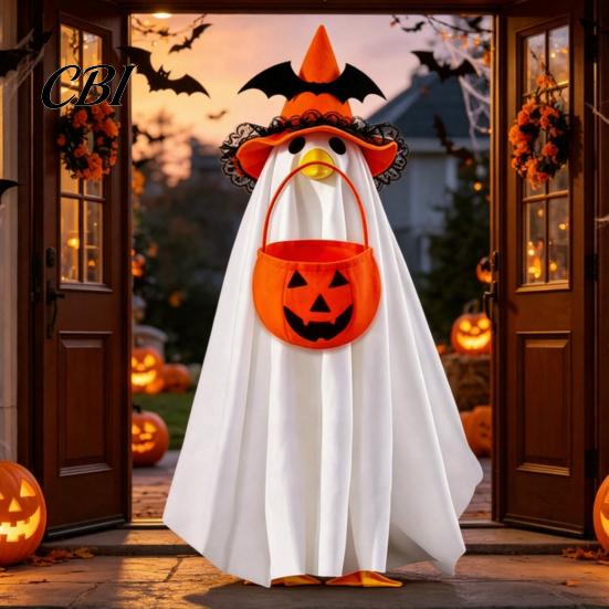 Holiday Party Goose Decoration Halloween Ghost Costume, Wizard Hat, Cape, Pumpkin Candy Non-woven Fabric Bag, Outdoor Yard for Statue or Garden