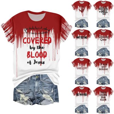 Женская повседневная футболка с круглым вырезом, принтом на Хэллоуин и коротким рукавом