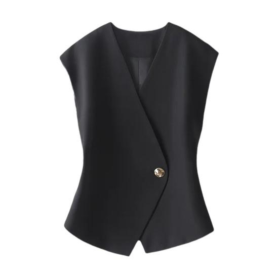 Women Waistcoat Solid V-Neck Sleeveless Single Suit Color Breathable Versatile Formal
