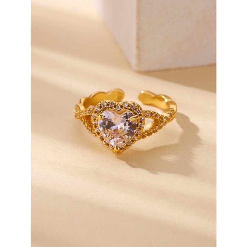 Super Beautiful Light Luxury Love Zircon Wheat Ear Ring K Gold Diamond Elegant Index Finger Ring Romantic Ring