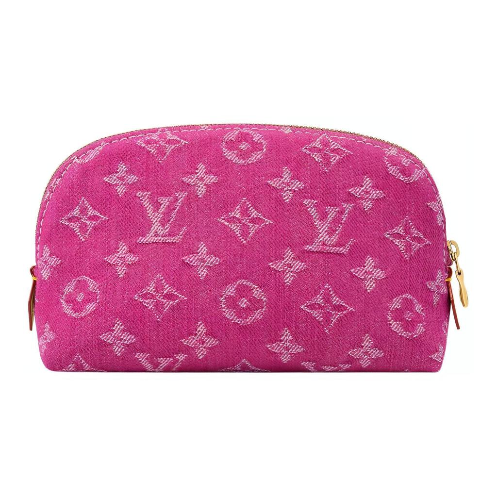 LOUIS VUITTON Monogram Denim Fabric Makeup Bag Small Women's Fuchsia M28050