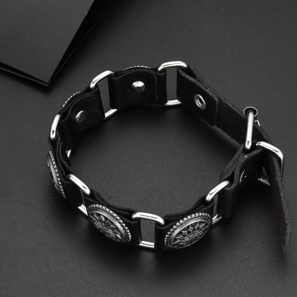 Popular Temperament Punk Retro Men's and Women's Fashion All-in-one Leather Bracelet Hollowed-out Floral Leather Bracelet