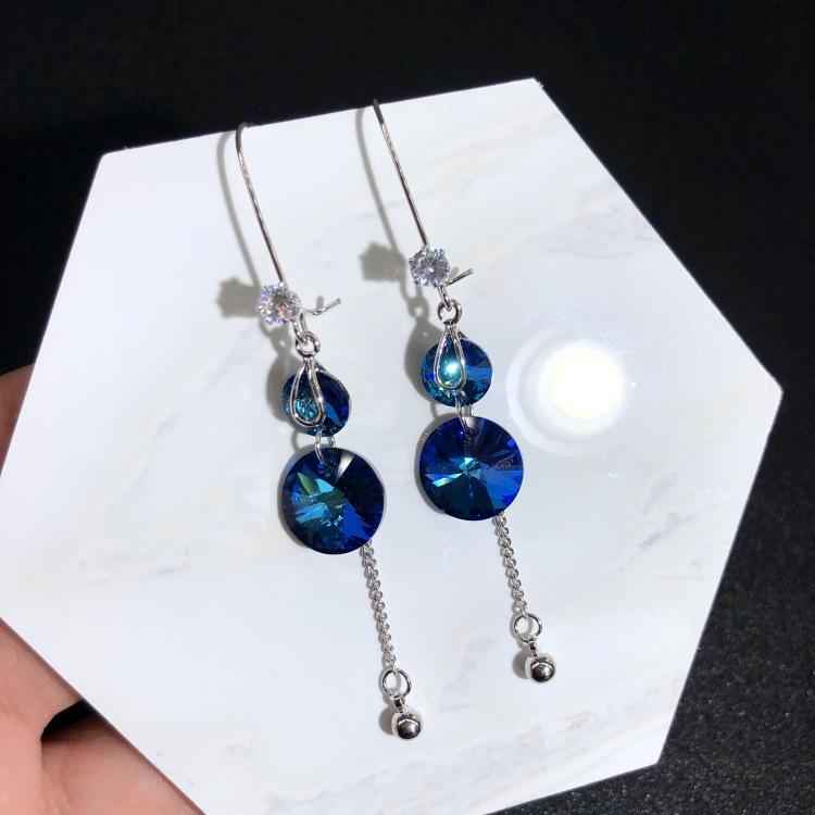 Австрийские серьги из супер-блестящего хрусталя, серьги-пусеты, нишевые серьги с высококлассным темпераментом, длинные простые серьги, серебряные иглы 925 пробы.