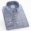 Pure Cotton Men's Solid Shirts Casual Long Sleeve Business Men Shirt Checkered Button Collar with Front Pocket