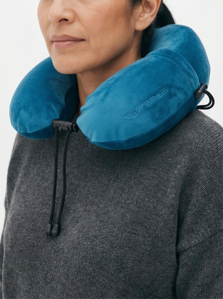 Wings Travel Pillow Croissant Made of Thermoplastic Foam Blue