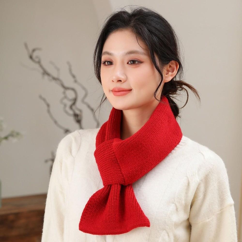 Windproof Knitted Scarf Solid Color Cross Short Scarf Fashion Neck Thermal Warmer Autumn Winter