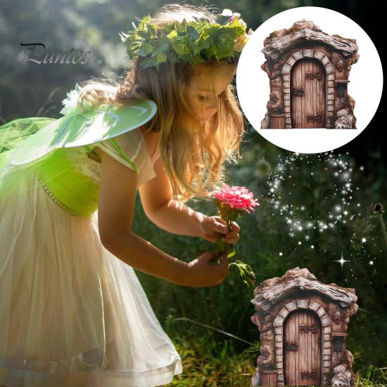 Деревянная волшебная садовая дверь-эльф, украшение для улицы, миниатюрный эльф, украшение для двери, сказочный мир, крошечная фигурка для двери дома, скульптура