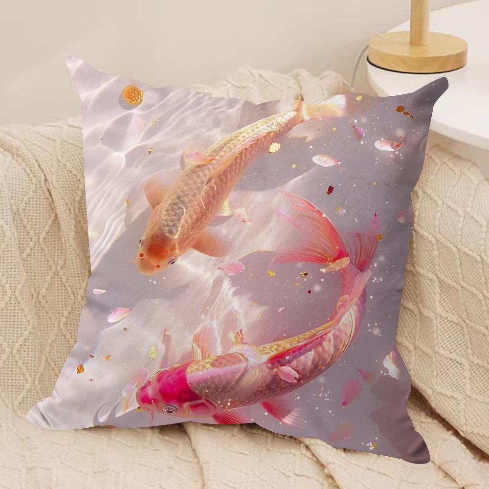 Auspicious koi carp Cushion Cover Soft Plush Fabric Double-Sided Printed Sofa Cushion Cover for All Seasons Home Decor Gift