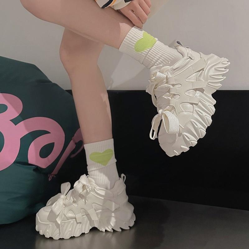 Spring and Summer Casual Cross-strap Thick-soled Sports Running Shoes Solid Color Fashionable and Comfortable New White Shoes