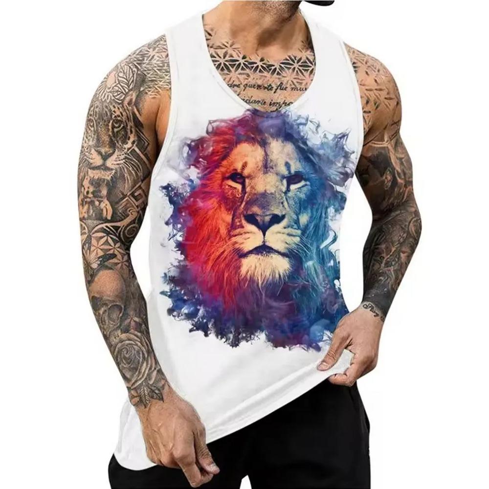 Летний топ с круглым вырезом и 3D-принтом с животным узором, модная повседневная мужская майка без рукавов