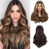 Synthetic Long Brown Wavy Curly Wig Middle Part Wigs Heat Resistant Fibers For Women Daily Use