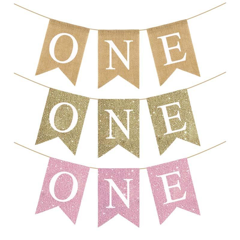 Baby Shower Chair Banner Burlap ONE Garland Boy Girl One Year Old Birthday Party Decoration Favors Photo Props Supplies 3 Colors
