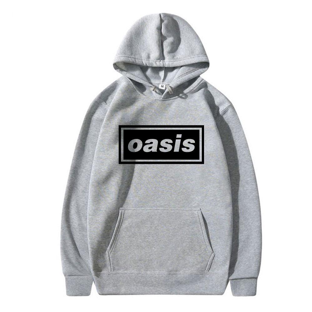 Толстовка с капюшоном с логотипом рок-группы "Oasis", подходящая как для мужчин, так и для женщин, выполненная в модном хип-хоп стиле.