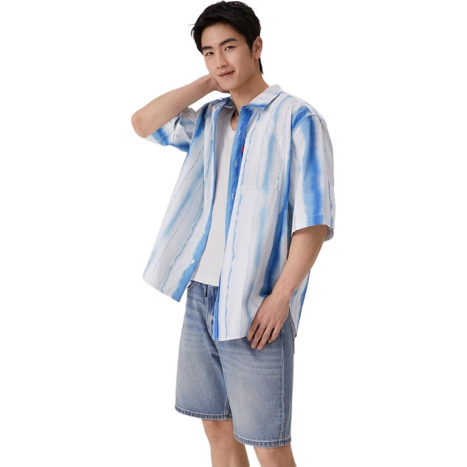 Levis Loose Versatile Comfortable Striped Polo Shirt Men Shirts Blue 002WR-0000