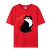 Black and White Cat Printed T-shirt for Men's Casual Round Neck Short Sleeved Fashionable Cotton Summer Top