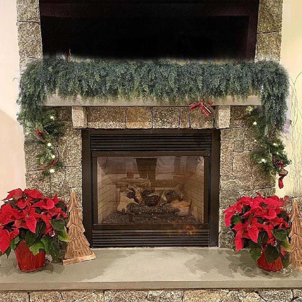 Кедровая гирлянда Реалистичная На ощупь Зимняя сосновая гирлянда для каминной полки Праздничные атмосферные реквизиты Принадлежности для вечеринки Каминная полка Камин Стена