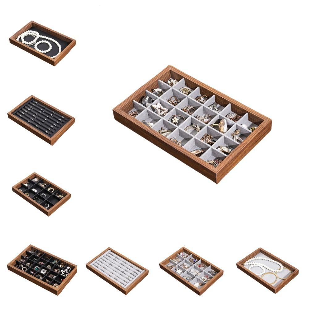 12/24 Grids Jewelry Organizer Velvet Jewelry Display Tray Wooden Jewelry Tray  Jewelry Display