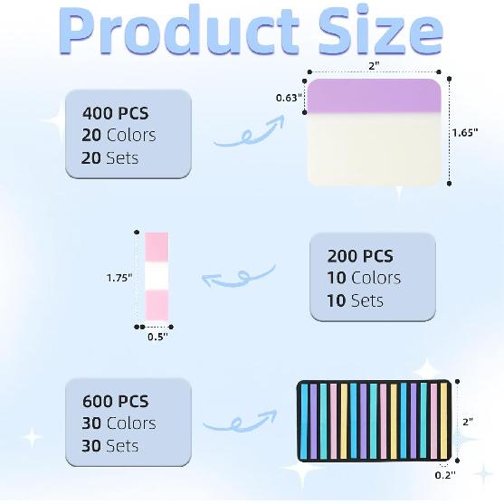 Tab Sticky Notes,Sticky Index Tabs,1200 PCS,24 Sets,Colorful Divider Binder Thin Annotation Organize Sticky Notes,Post It Signature Tabs
