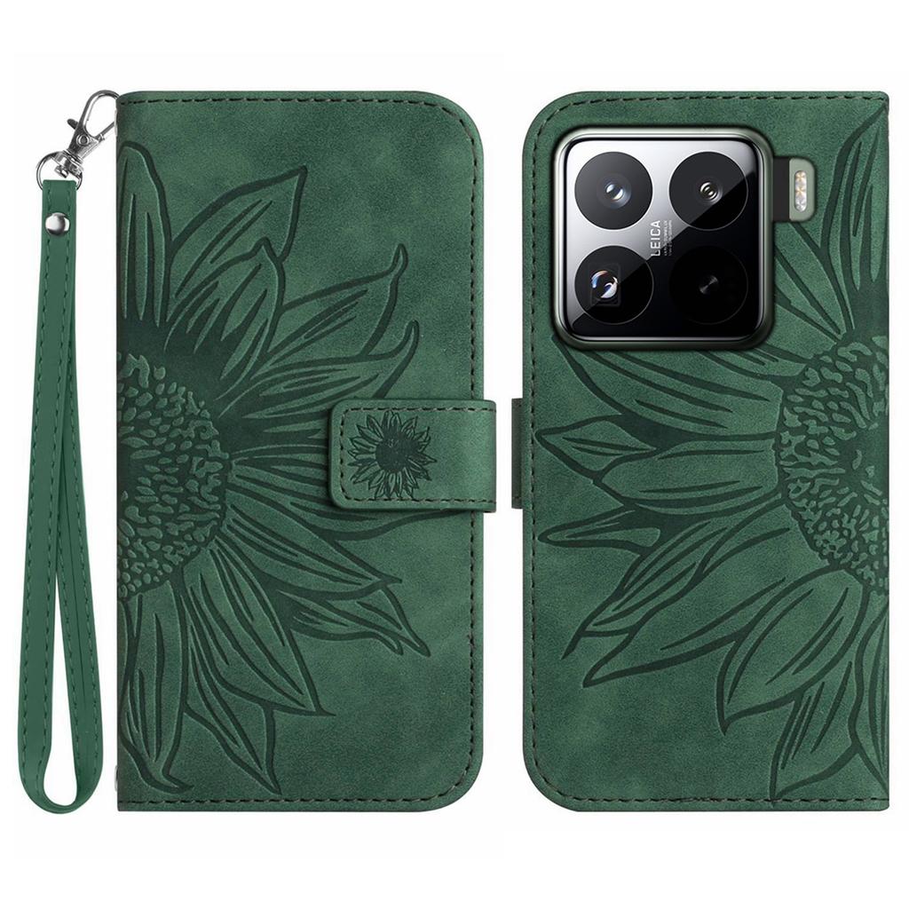 For Xiaomi 15 Pro Case Sunflower Imprint Leather Wallet Phone Cover with Wrist Strap