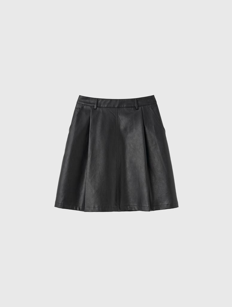 General Idea Leather Pintuck Midi Skirt [Black] / Wbd4L13513
