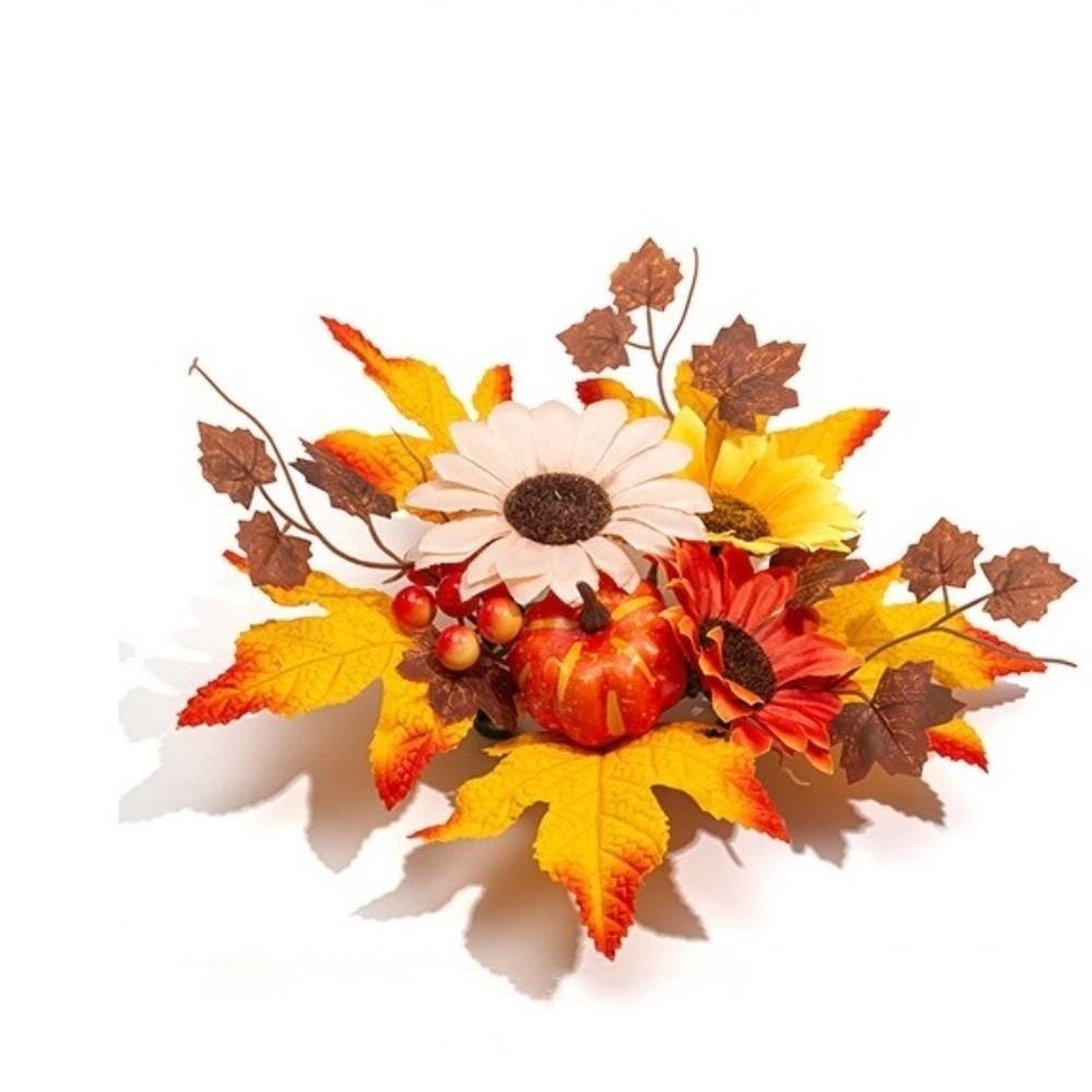Simulation Candle Ring Wreath Pumpkin Maple Candle Holder Tabletop Wreath Halloween Decor