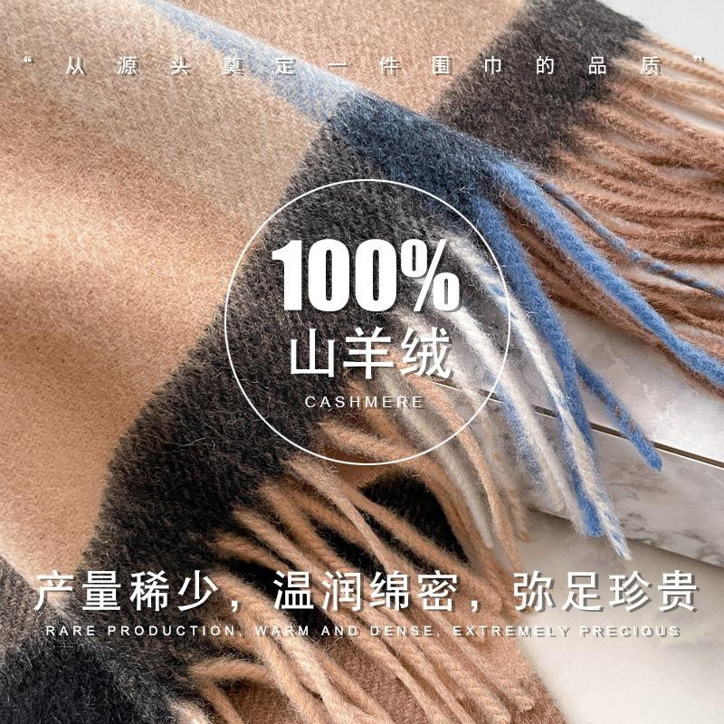 Vintage Dark Brown Cashmere Scarf Women's Winter Warm Versatile Plaid Fringed Scarf