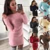 Женский пушистый свитер с длинным рукавом, уютный облегающий мини-джемпер-платье, блузка