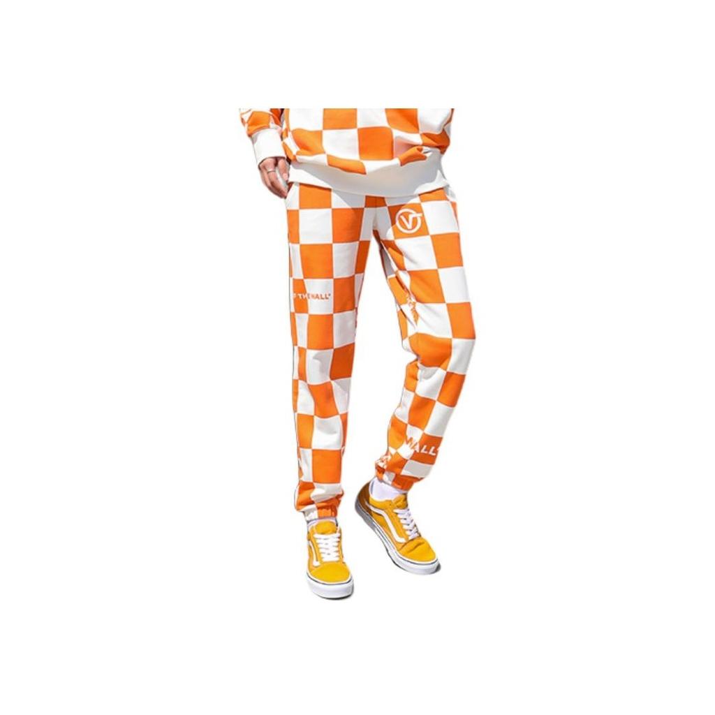 Vans Logo Checkerboard Print Cuffed Drawstring Casual Pants Unisex Pants Orange VN00091ABSW