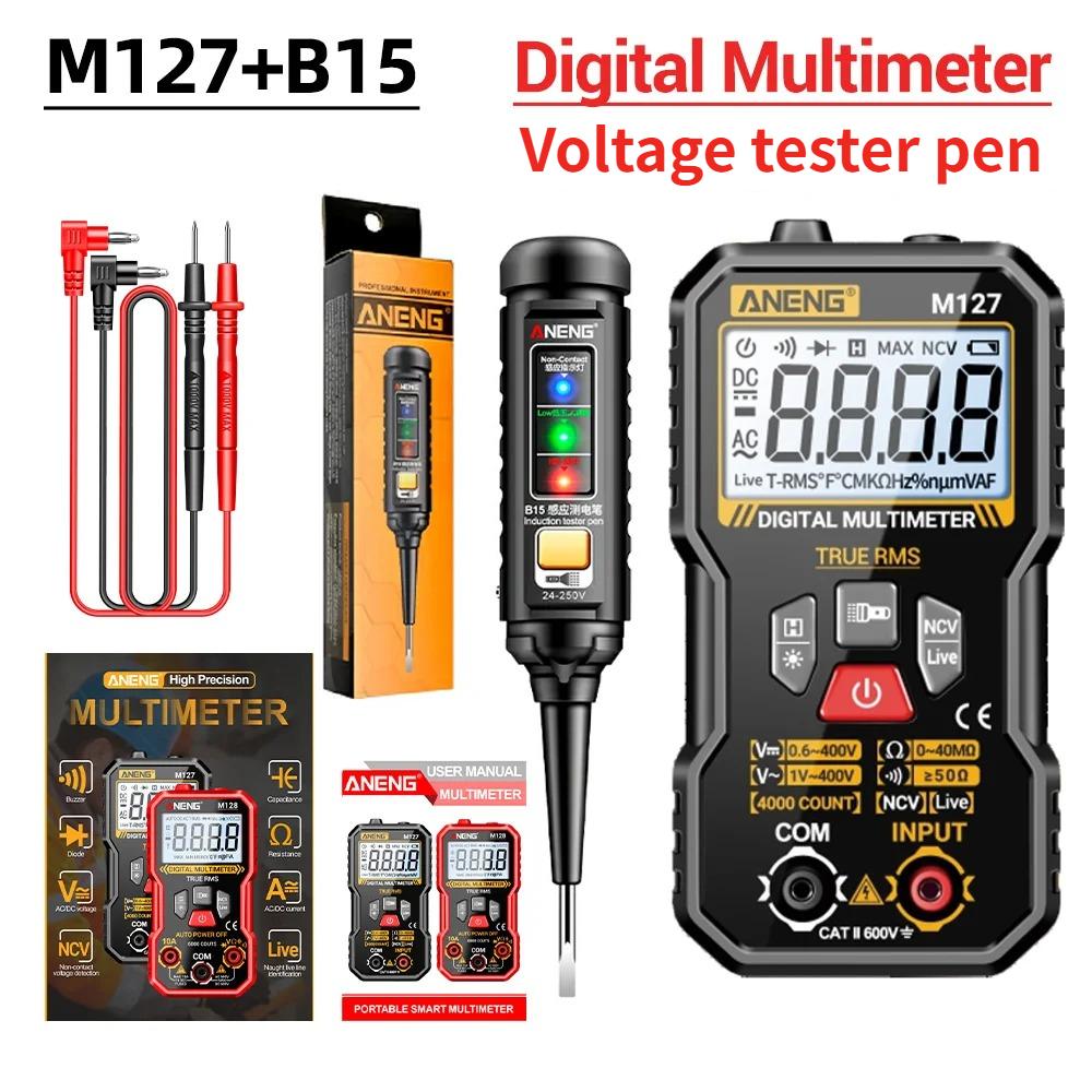 ANENG M127 Digital Multimeter 4000 Counts True RMS Auto Range NCV Voltage Tester Free Gift B15 Voltage Test Pen Electrician Tools with Digital Display