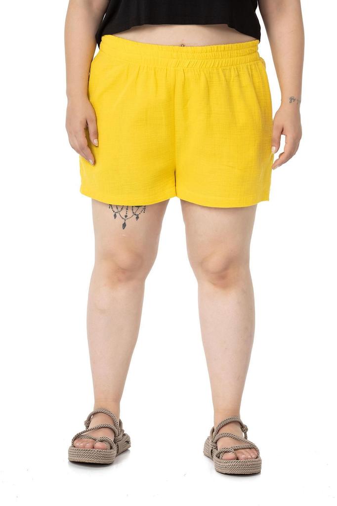 Women's Fashion Big Size Shorts & Bermudas Plus Size Green Shorts with Elastic Waist and Side Pockets