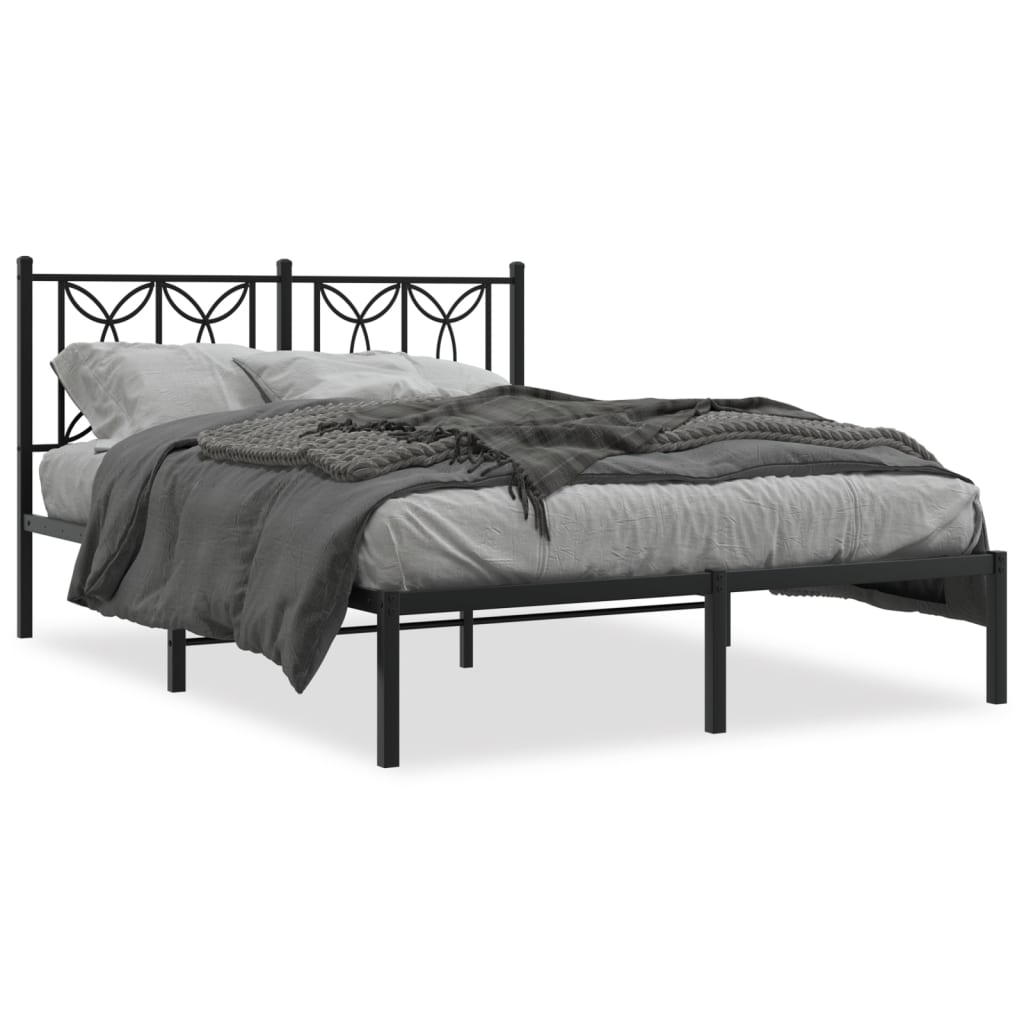 Metal Bed Frame with Headboard Black 135 x 190 cm