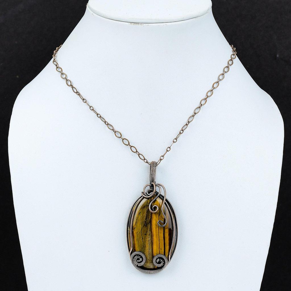 Драгоценный камень тигровый глаз, чистая медная проволока, обернутая ювелирными изделиями ручной работы