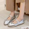 Silver Bowtie Mary Jane Flats Shoes Women Round Toe Patchwork Plaid Leather Loafers Flat Shoe Woman Zapatillas Mujer