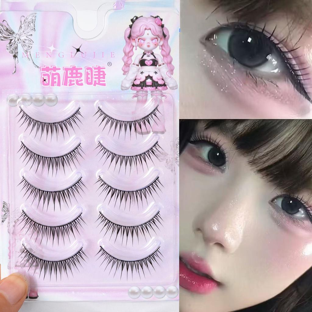 Korean Style Hard Stem Wet Tip False Eyelashes Natural Voluminous Full Strip Lash Effect for Kpop Makeup