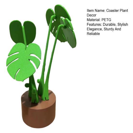 Monstera Coaster Plant Ornament 3D Printed House Artificial Plant Built-In Coaster Leaves