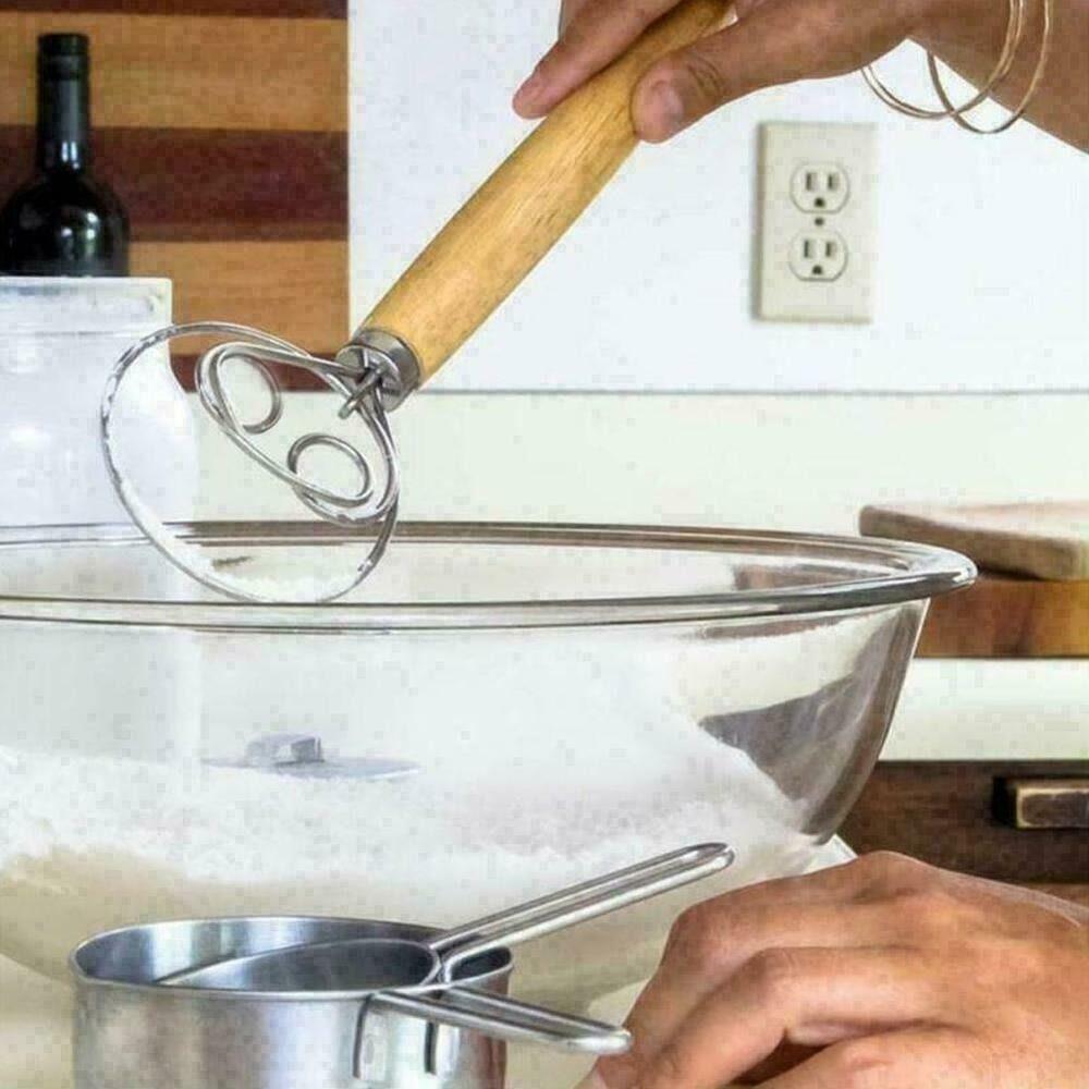 Миксер для муки Венчик из нержавеющей стали Спиральный венчик Венчик для муки Миксер для муки 13-дюймовая дубовая ручка Датский венчик для теста