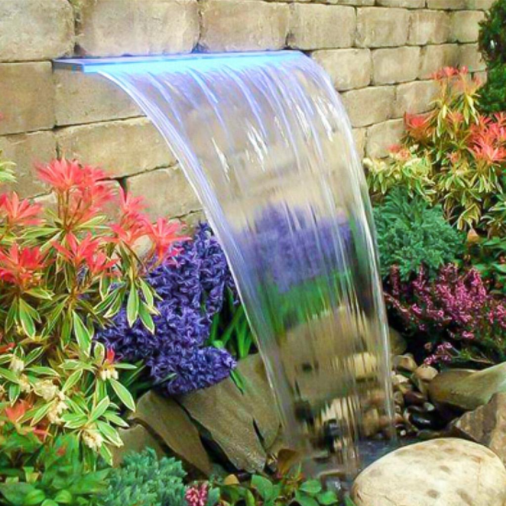 Fountain Spillway 36.2x3.2x8.1 Inch, Pool Waterfall Fountain 17 Colors Led, Pool Water Fall Kit With Remote, Pool Spillway Solid Acrylic Pool