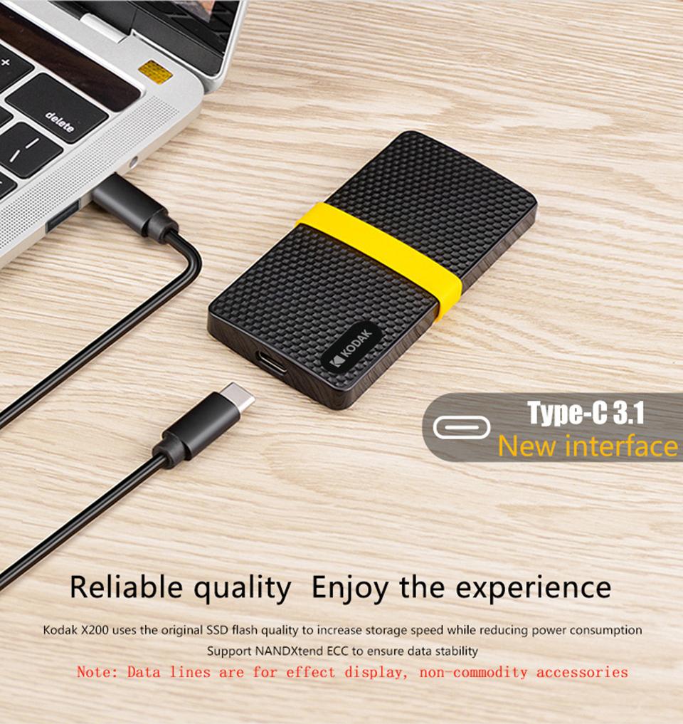 Kodak X200 SSD 256GB USB3.1 External Hard Drive Solid State PSSD For Laptops Desktops PS5 XBOX PS4