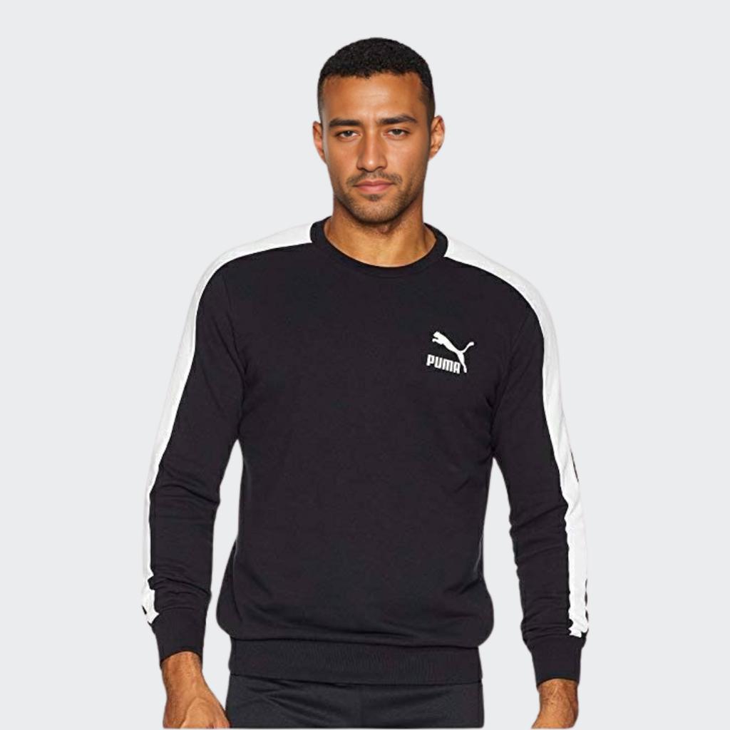 Puma Metallic Gold Logo Crew Neck Sweatshirt Men Tops Black 577584-01