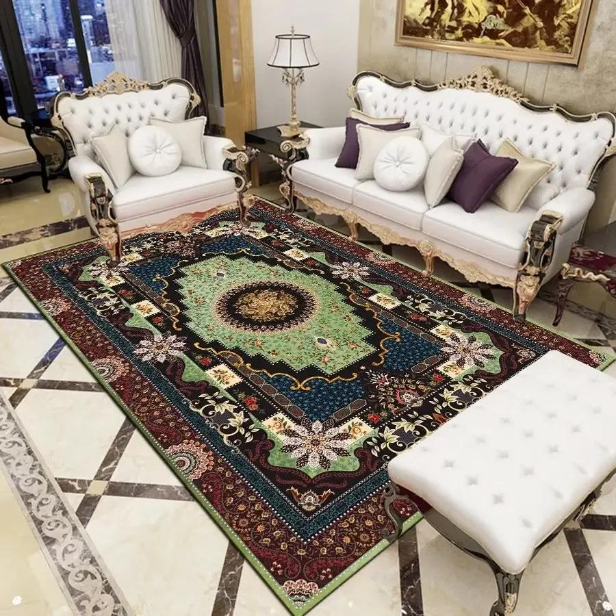 Luxury Persian Retro Carpets for Living Room Green Decoration Large Area Rugs for Bedroom Big Size Soft Customizable Floor Mats
