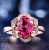 18K Rose Gold Flower Ring with Red Tourmaline and Diamond Cluster