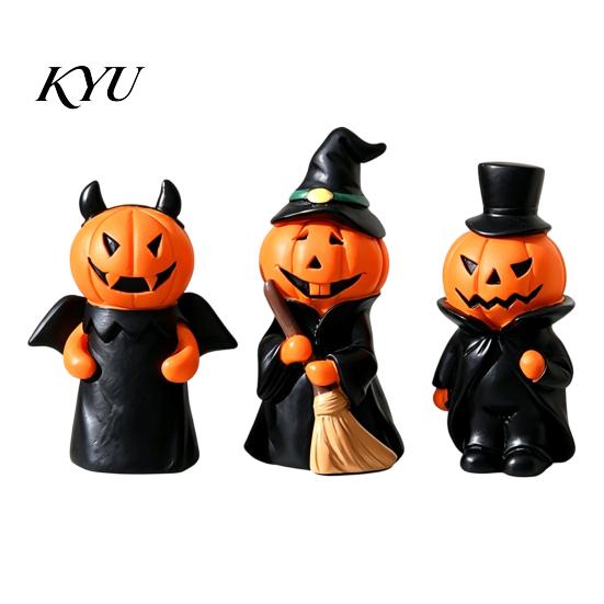 Small Desktop Sculpture 3Pcs Halloween Pumpkin Ghost Figurine, Resin Spooky Tabletop Decor Playful Home for Bookshelf And Tiered Tray, Indoor Holiday