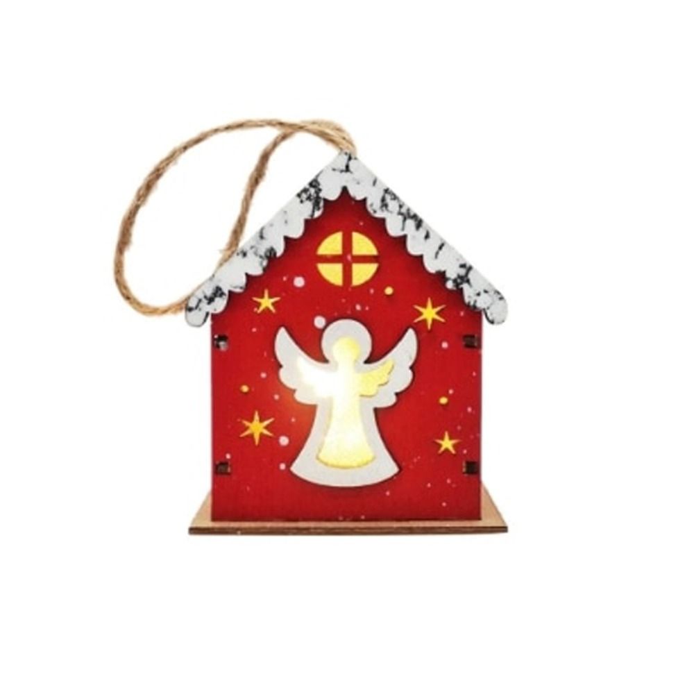 Red/wood Glowing Log Cabin Angle Elk Santa Claus Christmas Tree Decorations  Kids Gifts