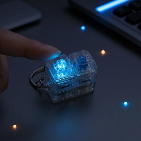 Portable Fidget Toy 2/3/4-Keys Keyboard with LED Light, Stress Relief Push Mechanical Keychain Button Finger Clicker, Pocket Size