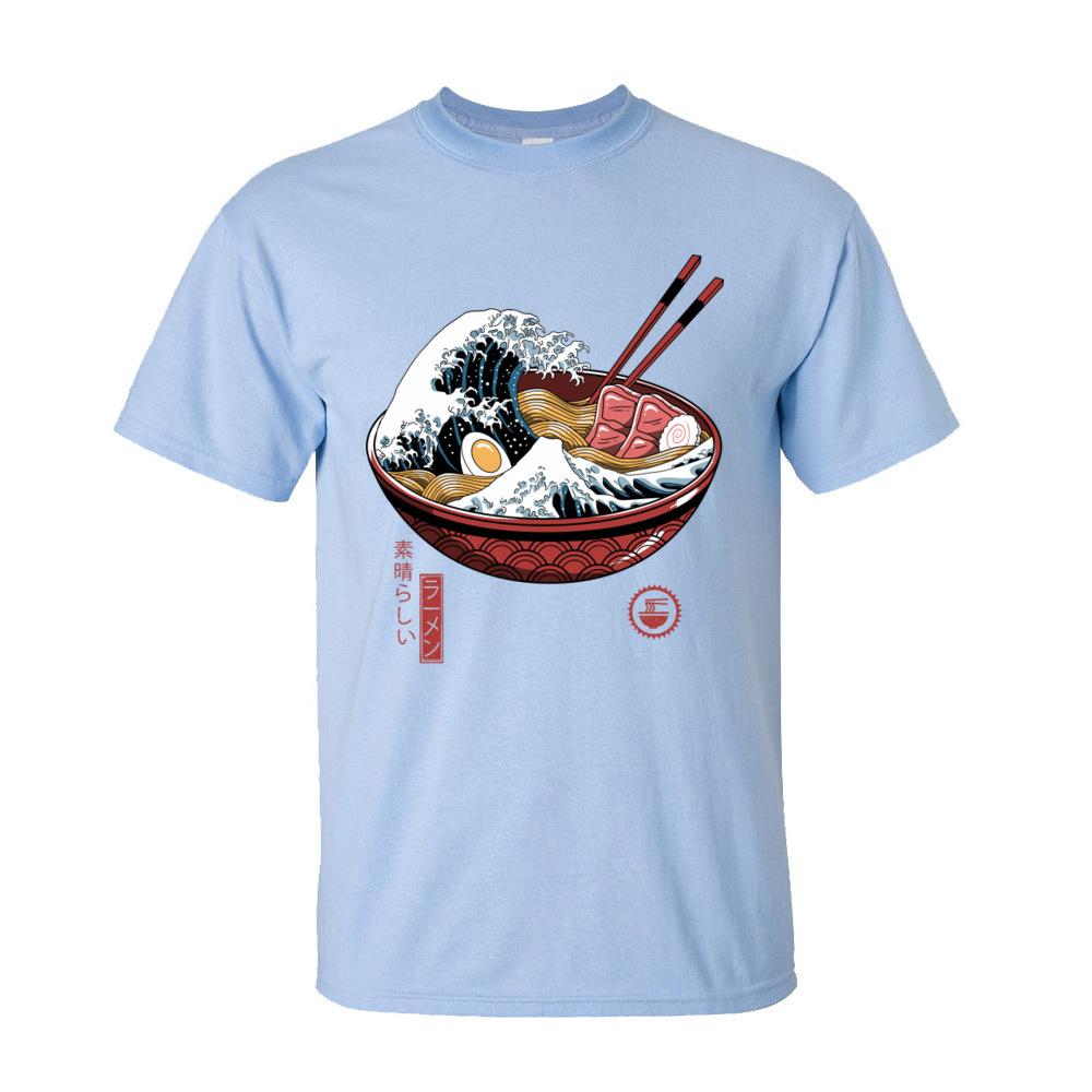 Печать Great Ramen Wave Белые Топы Футболка для Мужчин Классический Японский Стиль Круглый Вырез 100% Хлопок Короткий Рукав Футболка Лапша Топы