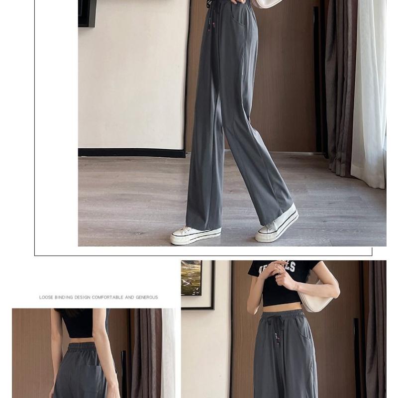 Wide-legged Pants Women's Summer Thin Section Sun Protection Casual Pants Ice Silk Sports Straight High Waist Draped Quick Dry Pants